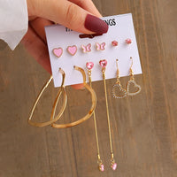 Gold Color Vintage Geometry Pearl Earrings Set Metal Twine Square Dangle Earrings Round for Women Simple Trendy Party Jewelry