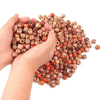 Wood Hair Beads for Women and Girls - 50 Piece Bag of 12 mm Beads, 6 mm Holes for Braids