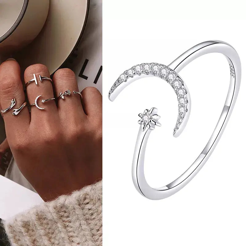 925 Sterling Silver Open Adjustable Rings for Women & Girls. Wedding, Engagement, Anniversary or Gift Rings-ring-SWEET T 52