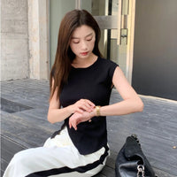 Viscose High Stretch Crew Neck, Slim Fit, Ribbed Women's Top. Asymmetrical Hem, Chic T-Shirt for Office - Casual Knit Blouse Sweet T 52