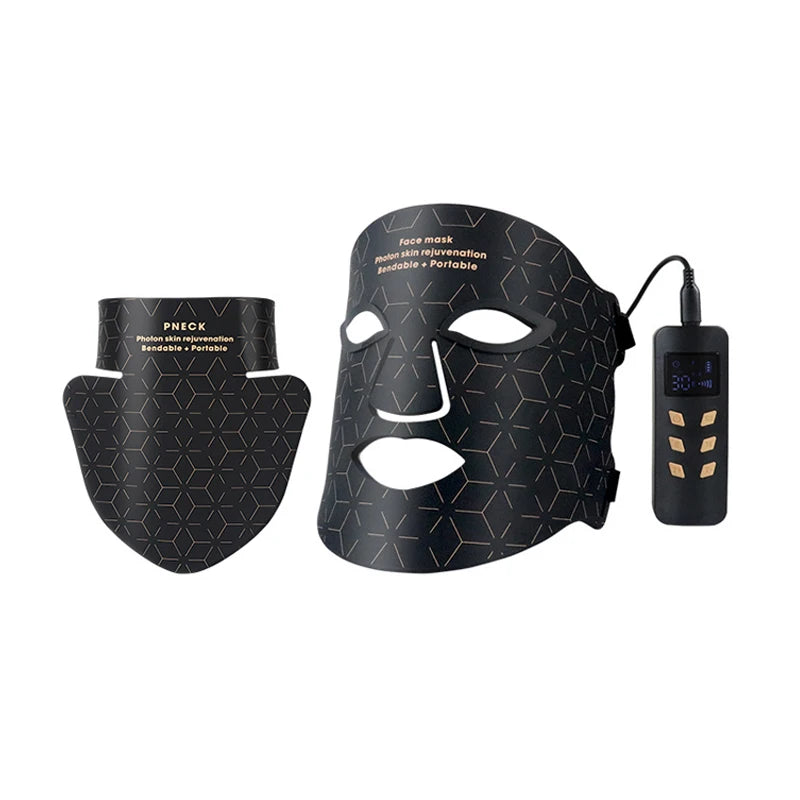 Silicone LED Face Mask with Neck, LED Photon Red Light Infrared Therapy/Flexible Facial Mask, Wireless Use