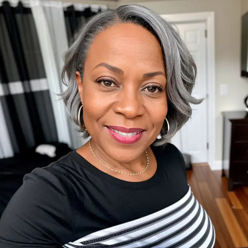 Salt And Pepper Short Pixie C Part Cut Glueless 5x5 Closure Lace Wig 100% Human Hair Sweet T 52