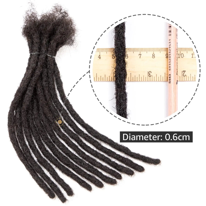 Extensions de cheveux humains Dreadlock pour hommes/femmes - Tresses au crochet, extensions de dreadlocks en cheveux biologiques, 0,6 cm