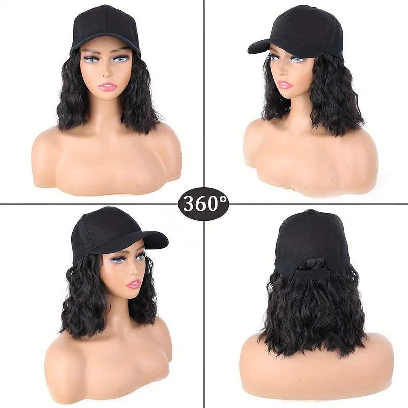 Long Synthetic Fluffy Curly Wavy Hair Wigs With Baseball Cap Naturally Connect - Adjustable Hat/Wig For Women & Girls