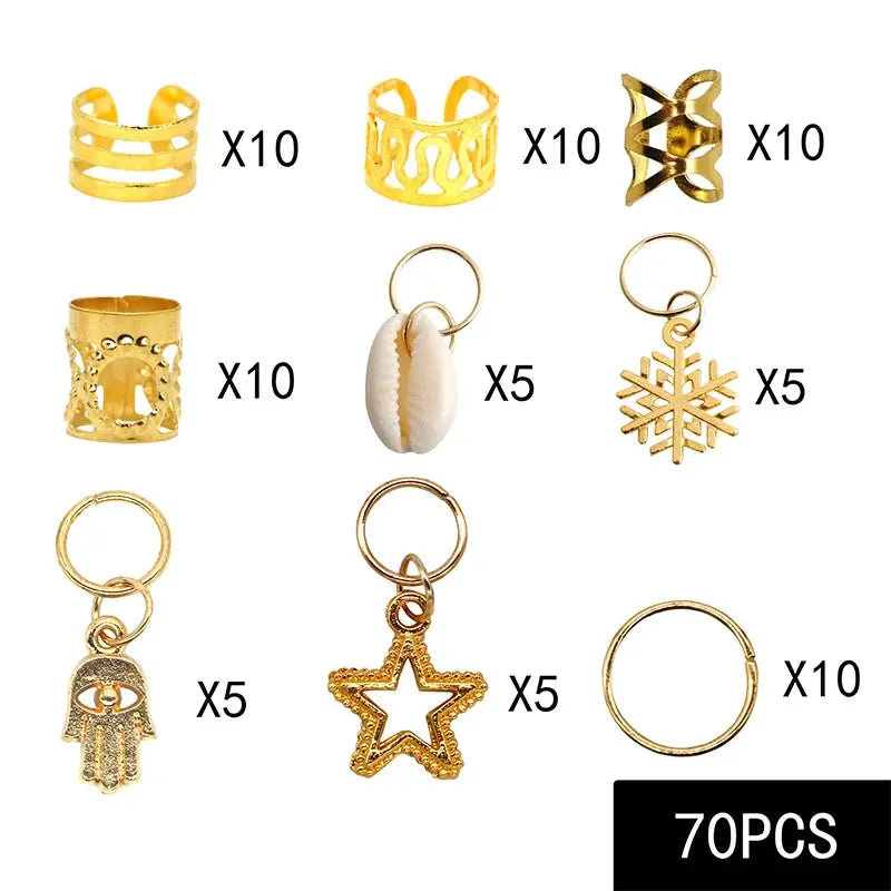 60-170pcs Metal African Hair Rings, Beads, Cuffs, Tubes, Charms for Hair Braids for Women & Men/Boys & Girls-hair accessories-SWEET T 52
