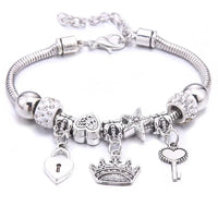 New Charm Bracelet & Bangles Jewelry for Women - White Butterfly Crown Beads "Lobster Clasp" Charm Bracelets