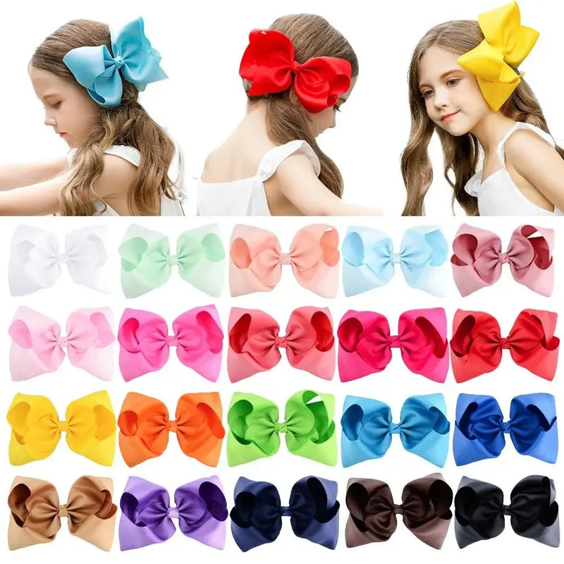 6 Inch Big Grosgrain Ribbon, Solid Color, Hair Bows with Clips. Boutique Headwear Accessories  for Kids