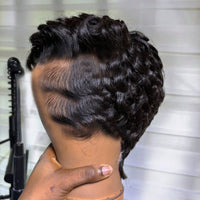 Short Pixie Cut Human Hair Wigs for Women - 6 Inch Short Curly Wave Wigs - 200/250% Density, Glueless