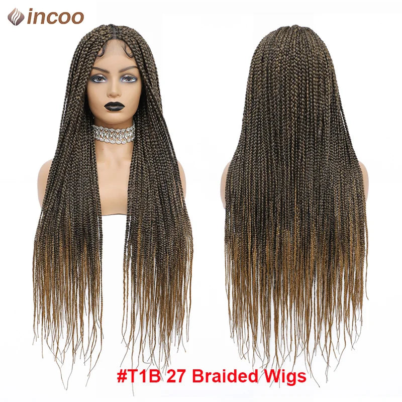 Synthetic 36" Full Lace Knotless Box Braided Wigs for Women - Cornrow Braids, Lace Frontal Wigs, Colored Braided Wigs