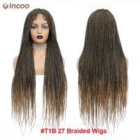 Synthetic 36" Full Lace Knotless Box Braided Wigs for Women - Cornrow Braids, Lace Frontal Wigs, Colored Braided Wigs