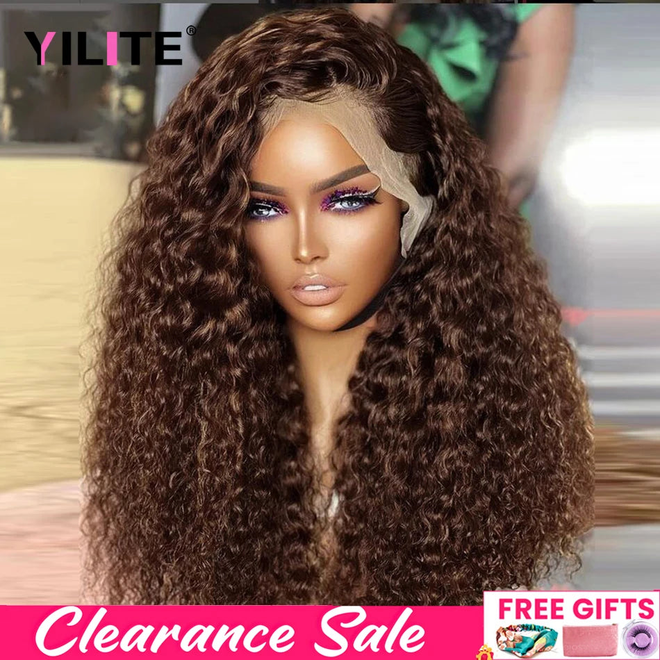 13x4 Chocolate Brown Deep Wave Lace Front Wig Bleached Knots HD Transparent 13x6 Lace Frontal Wig Brown Curly Human Hair Wigs Sweet T 52
