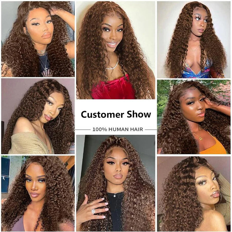 13x4/13x6  Chocolate Brown, Deep Wave, Lace Front Wigs. HD Transparent Lace Front Wigs, Curly Human Hair Wigs