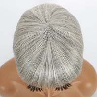 Ombre Grey Short Pixie Cut Wig with Bangs Salt and Pepper Human Hair Wig Pre Plucked Glueless Gray Bob Wig Full Machine Made Sweet T 52