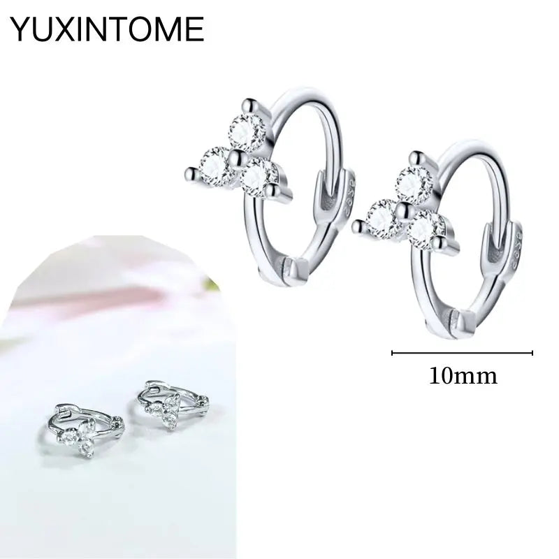 925 Silver Needle Star Hoop Earrings for Women - Five-pointed Star and Moon Pendant Huggie Earrings