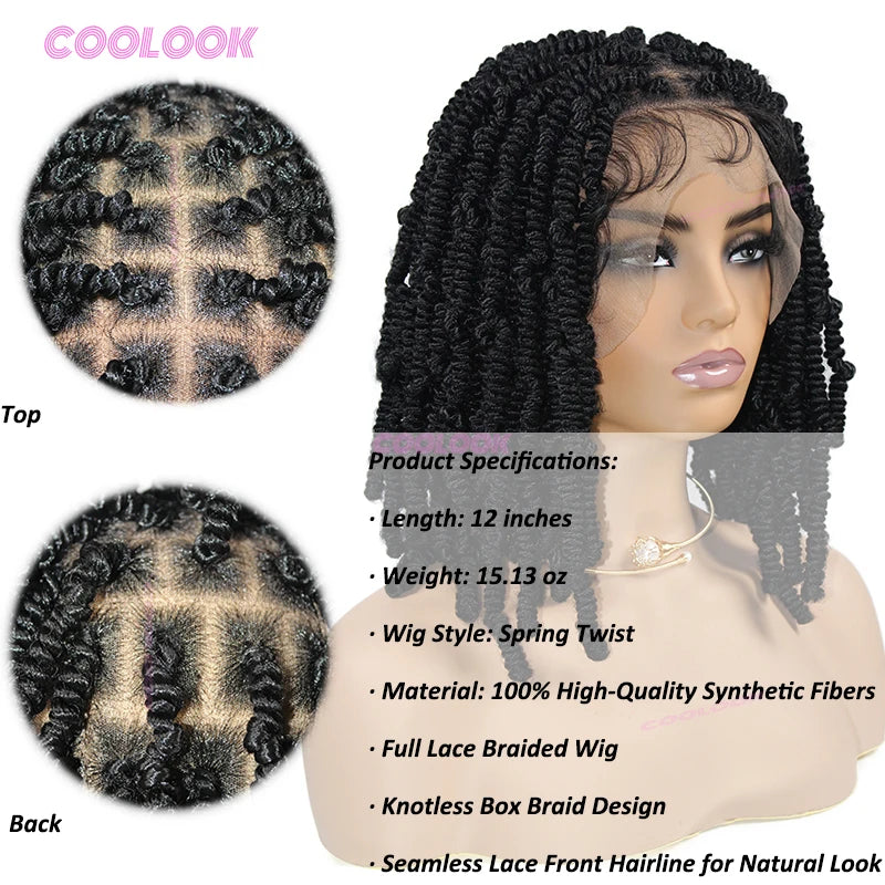 10" Short Bob Wigs Synthetic Braided Wigs For Women Box Braid Full Lace Wig Braid African Cornrow Braids Lace Wigs Cheap Sweet T 52