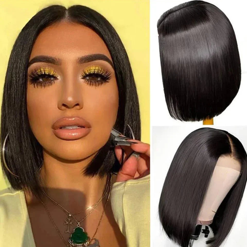 Ombre Straight Bob 13x6X2 Lace Front Wigs. Human Hair Short Bob Wigs, Ash Blonde Remy Hair, Pre-Plucked, Glueless Wig.