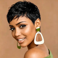 Brown/Black/Burgundy Pixie Cut Wigs, Short Straight Layered Human Hair Wigs for Women