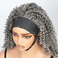 Silver Gray Jerry Curly Human Hair Headband Wig Salt And Pepper Color Brazilian Kinky Curl Grey Human Hair Wigs For Mature Women