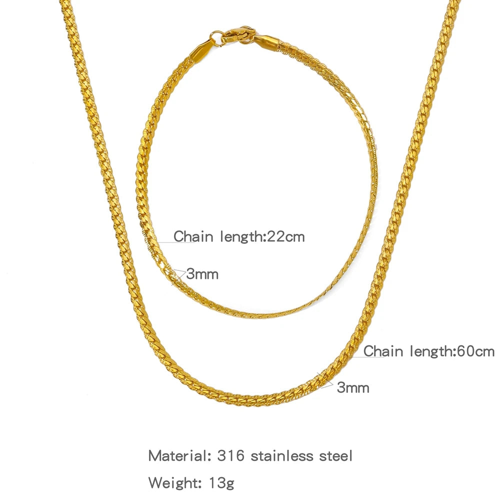 Stainless Steel NK Snake Chain Necklace/Twist Bracelet for Women. Jewelry Set, Gold in Color - DIY Accessories