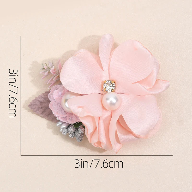 Artificial Flower Hair Clips - Cute Mesh Rose Hairpins with Pearl Barrette Hairgrips for Children, Hair Accessories