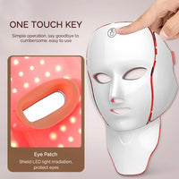 LED Facial Mask with Neck/7 Colors - Red Light Therapy Facial Mask for Anti-Aging, Rejuvenation & Brightening