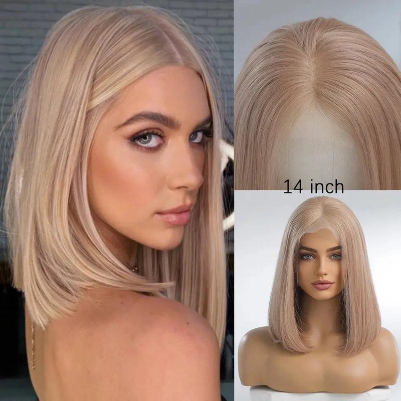 Human Hair 13x1 Lace Front Wig for Women & Girls, Shoulder Length Bob {Straight} with Highlights - Heat Resistant