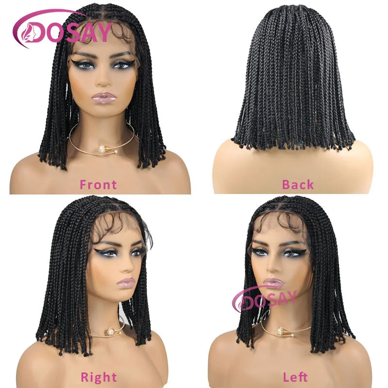 Short Bob Braided Wig, Knotless Full Lace Frontal Wig, Synthetic Box Braided Wig for Women & Girls, 10 Inches