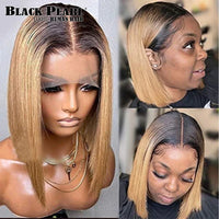 Ombre Straight Bob 13x6X2 Lace Front Wigs. Human Hair Short Bob Wigs, Ash Blonde Remy Hair, Pre-Plucked, Glueless Wig.