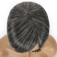 Ombre Grey Short Pixie Cut Wig with Bangs Salt and Pepper Human Hair Wig Pre Plucked Glueless Gray Bob Wig Full Machine Made Sweet T 52