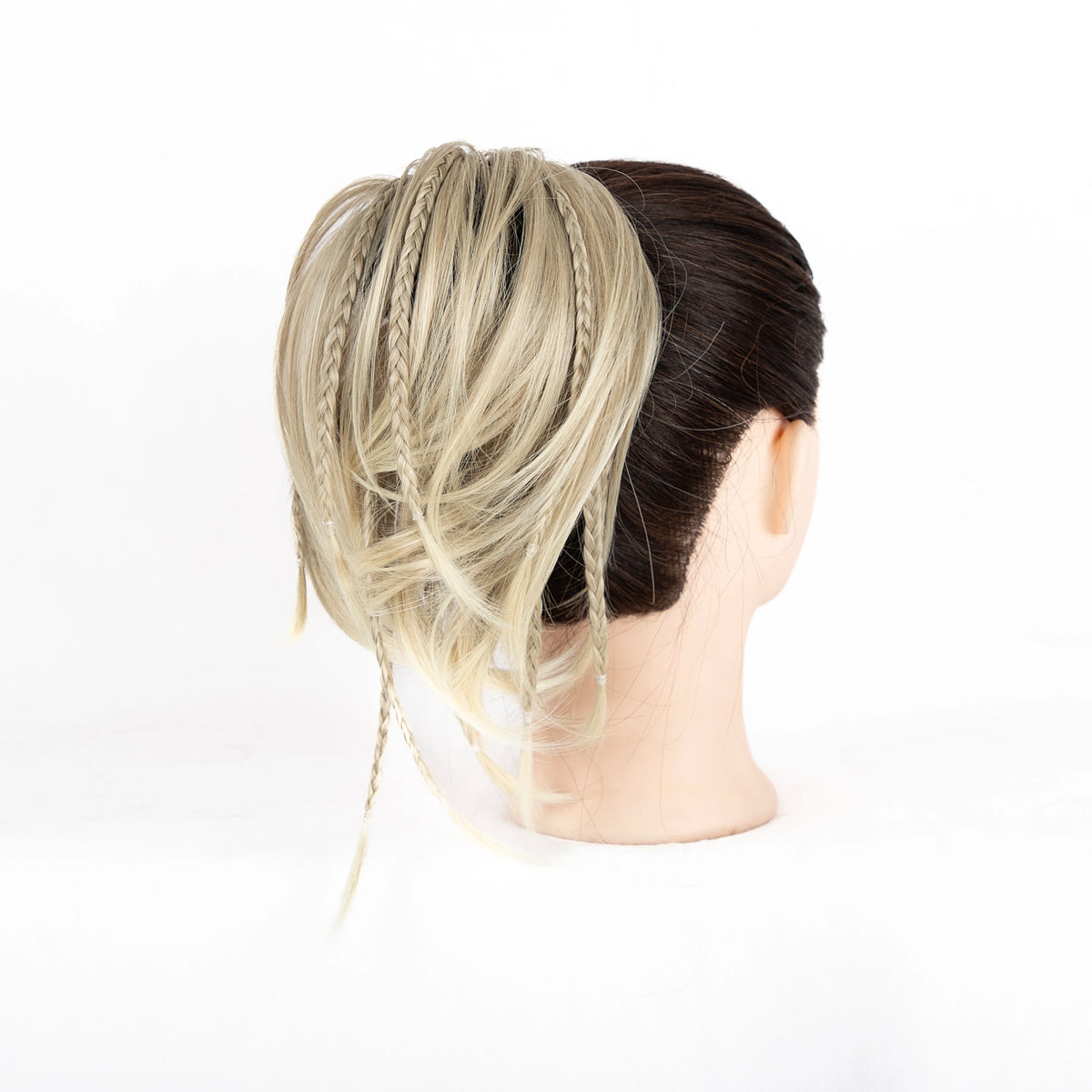 2pc Women's Handmade Synthetic Hair Ponytail Extension with Jaw Clip - Voluminous Messy Bun & Braided Ponytail