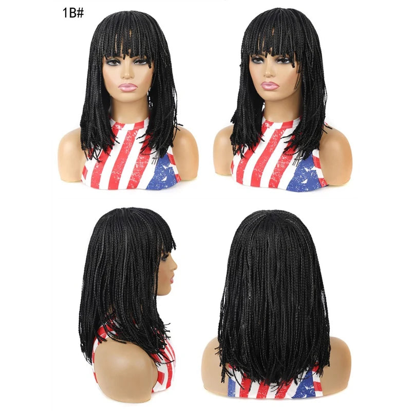 Afro Dreadlocks Box Braided Bob Wig Synthetic Short Braids Wig For Black Women Blunt Bangs 3X Twist Braids High Quality Wig Sweet T 52