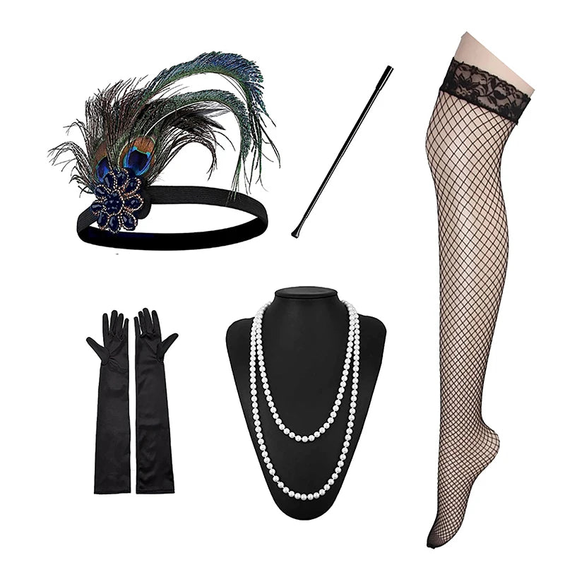 1set 1920's Cosplay Flapper Halloween Charleston Costume 1920s Gatsby Accessories Black Headpiece Great Gatsby Feather Headband Sweet T 52
