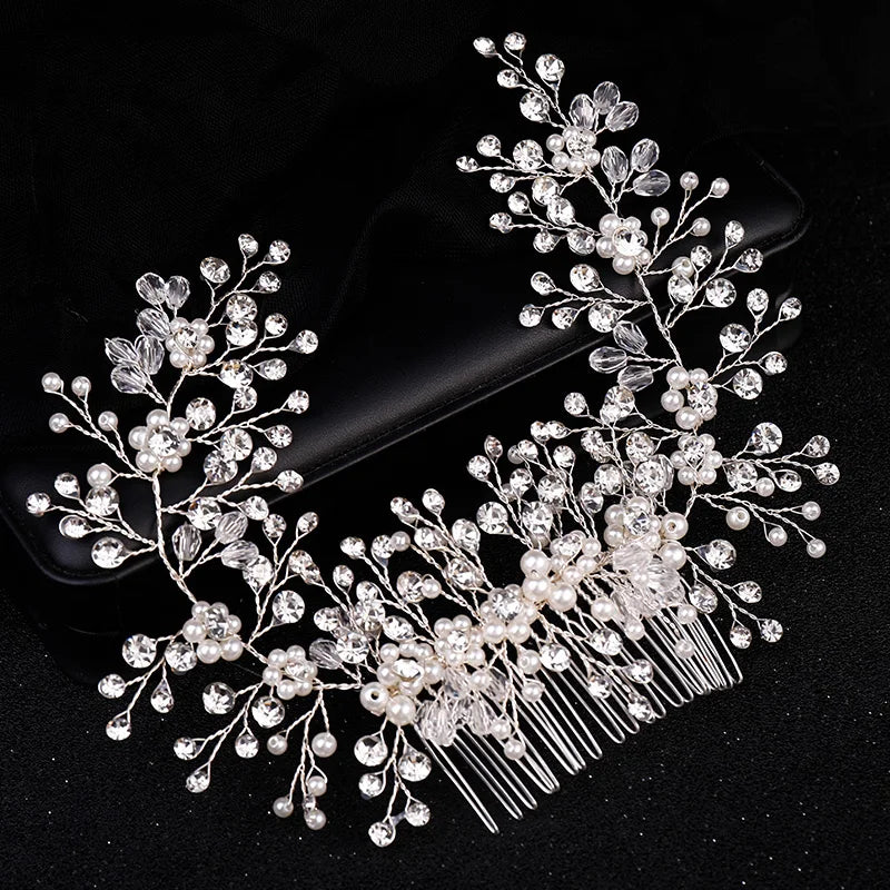 Luxury Crystal Pearl Flower Hair Comb/Headband/Tiara For Women & Girls - Bridal Wedding Hair Accessories/Hair Jewelry