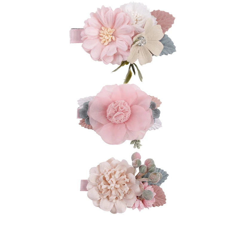 3pcs/set Artificial Flower Hairclip for Baby. Handmade Hairpin, Little Girl Bridal Wedding Party Barrette