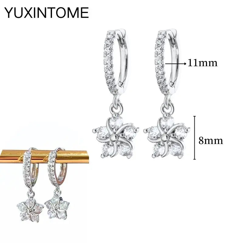 925 Silver Needle Star Hoop Earrings for Women - Five-pointed Star and Moon Pendant Huggie Earrings