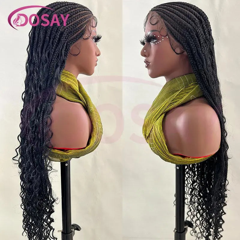 Wear & Go Glueless Synthetic Boho Box, Full Lace Front, Braided Wig for Women. Curly Hair Bohemian Goddess Locs Braided Wig