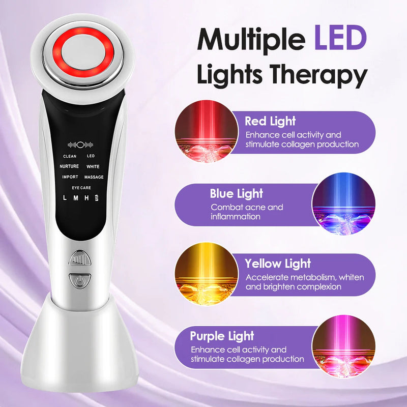 7 in 1 Facial Massager Vibration Hot Compress Skin Care Tool Skin Rejuvenation EMS Facial Firming Massager Face Eye Care Sweet T 52