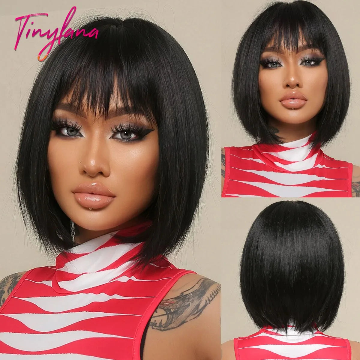Short Straight Synthetic Wigs for Women with Bangs - Short Straight Bob Hair Wigs