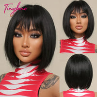 Short Straight Synthetic Wigs for Women with Bangs - Short Straight Bob Hair Wigs