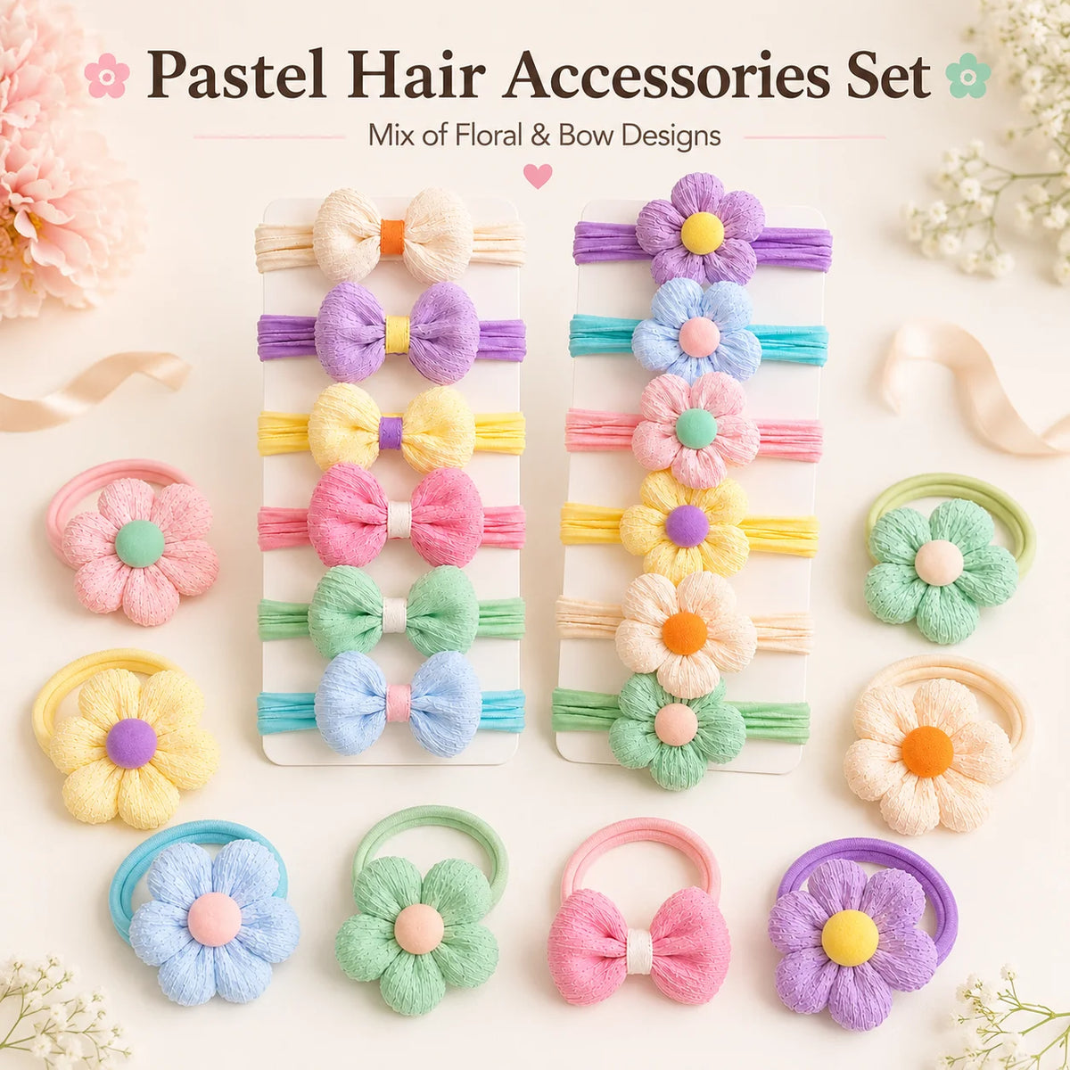 Flower Bow Hair Ties for Girls, 12 Pack