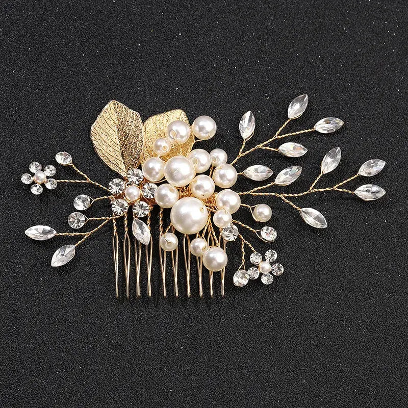 Silver/Gold/Pearl/Rhinestone Hair Accessories, Crystal Bridal Headdress/Hair Combs for Women & Girls-hair accessories-SWEET T 52