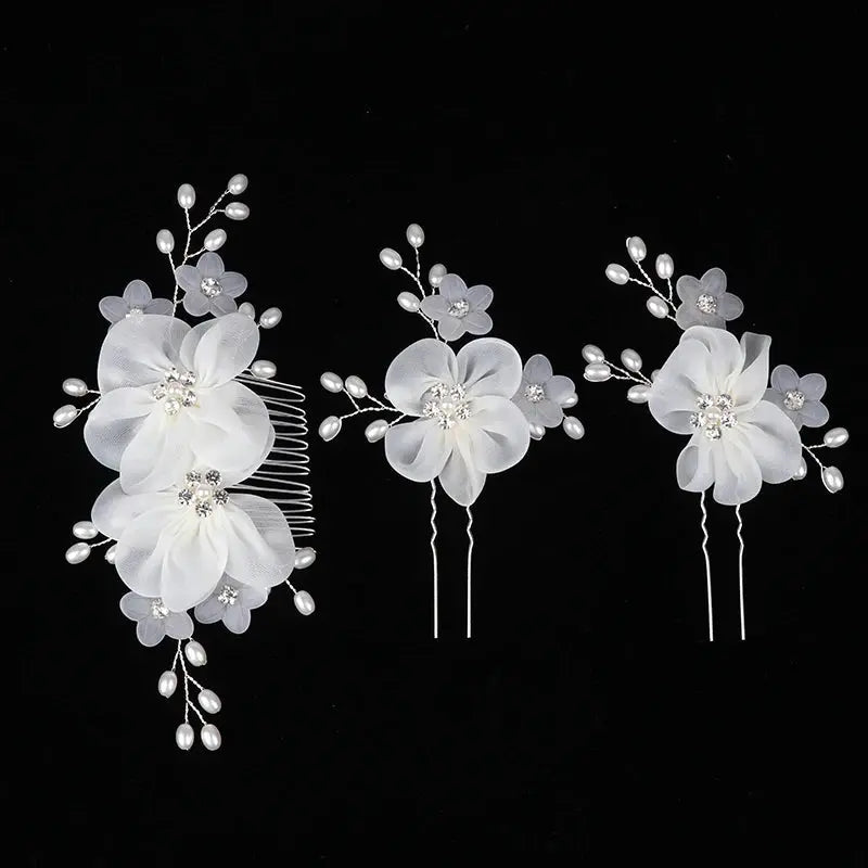 Handmade Elegant Pearl Hair Pins - White Flower Rhinestone Hair Comb For Wedding Parties/Bridal Hair Accessories-hair accessories-SWEET T 52