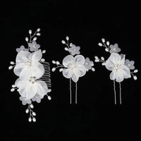 Handmade Elegant Pearl Hair Pins - White Flower Rhinestone Hair Comb For Wedding Parties/Bridal Hair Accessories-hair accessories-SWEET T 52