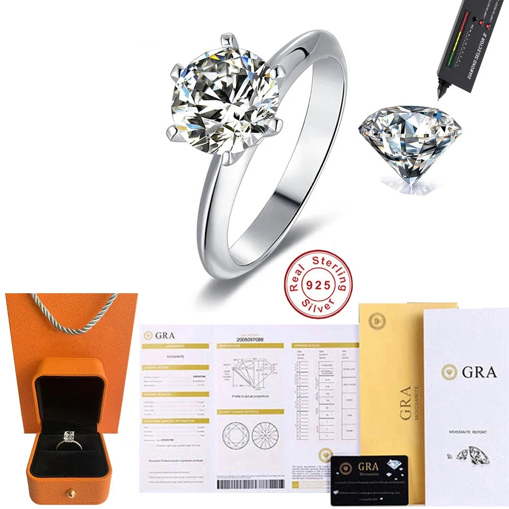 Six-Claw Moissanite Ring, Marked 925 Sterling Silver