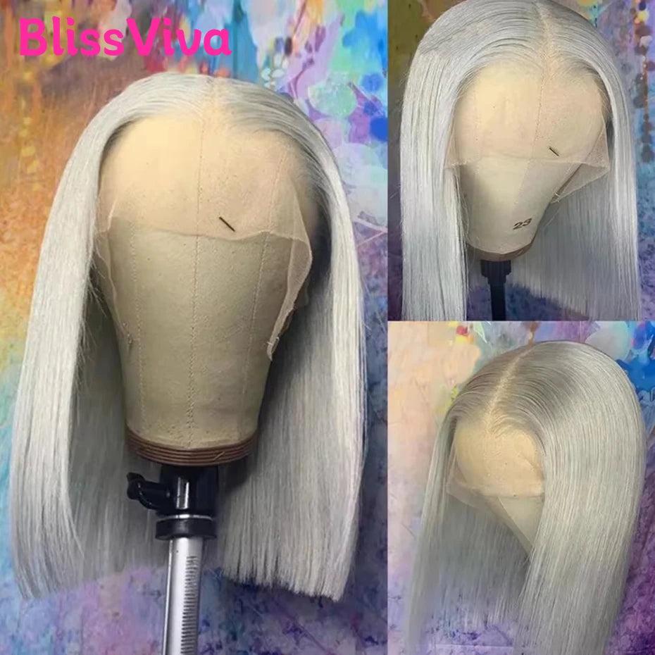 Silver Grey Bob Wig — 13x6 HD Lace Front, Vietnamese Human Hair, Ships from USA