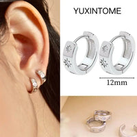 925 Silver Needle Star Hoop Earrings for Women - Five-pointed Star and Moon Pendant Huggie Earrings