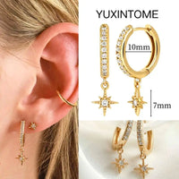 925 Silver Needle Star Hoop Earrings for Women - Five-pointed Star and Moon Pendant Huggie Earrings