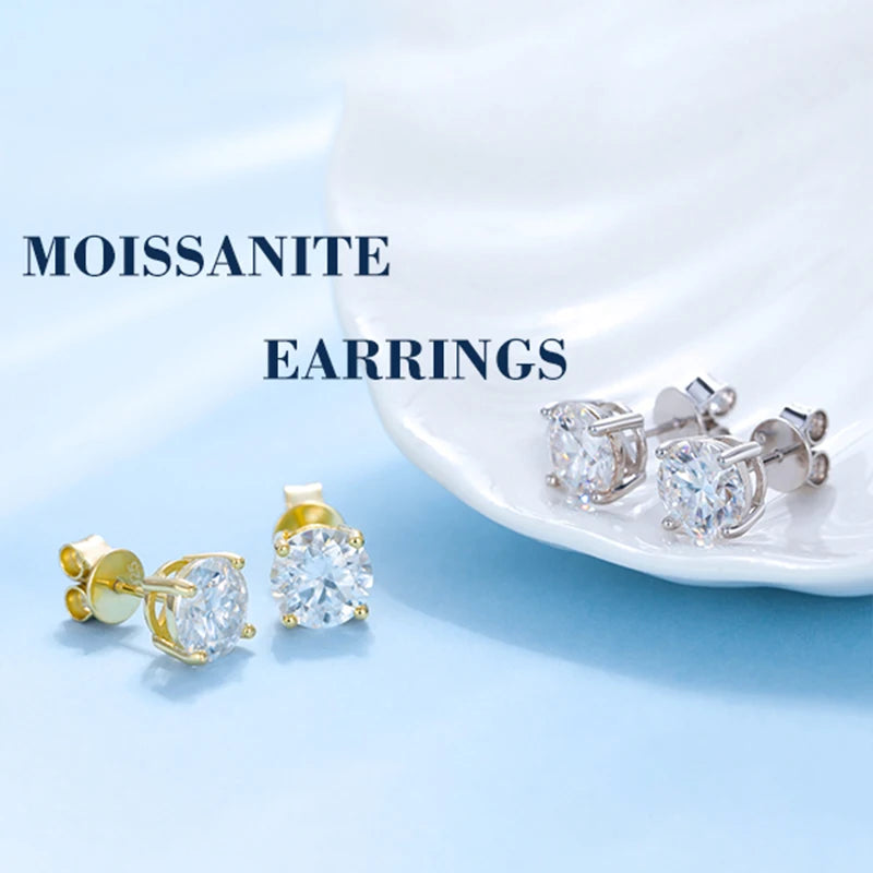 Moissanite Stud Earrings, Marked 925 Sterling Silver
