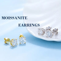 Moissanite Stud Earrings, Marked 925 Sterling Silver