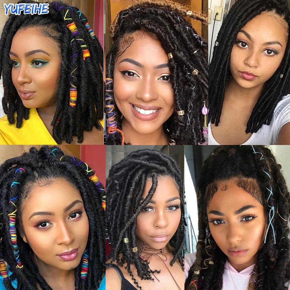 Faux Locks Crochet Hair Natural Hair Extensions Synthetic Crochet Braiding Hair Dreadlocks with Colored Line Short Hair Bundles SWEET T 52